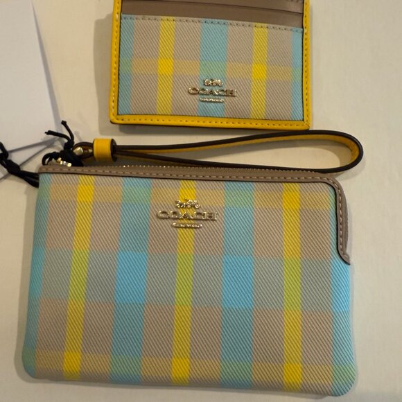 Coach Mini Skinny Id Case w wristlet/wallet /Plaid Print set/ yellow haze/ multi - Picture 4 of 16